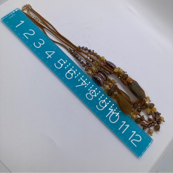 Bocar 2 Strand Layered Beaded Statement Necklace Brown Green Beads - Picture 6 of 7